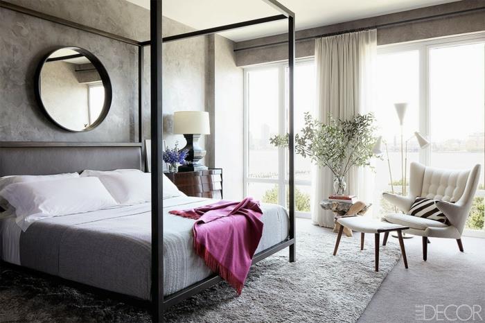 Mor ve gri yatak odası romantik yatak odası fikirleri