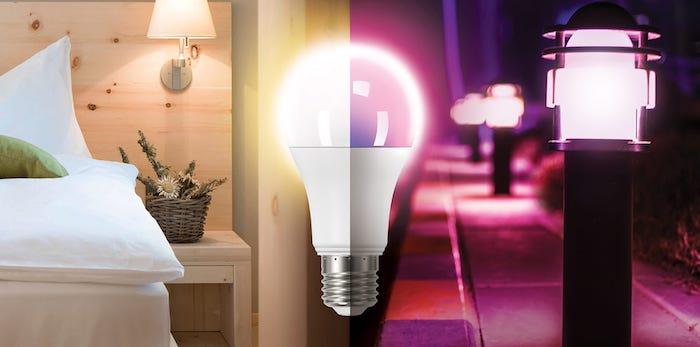 Fotografija prikazuje možnosti uporabe LED svetilke za notranjo dekoracijo, razsvetljavo v spalnicah, pa tudi na vrtu in zunanjih prostorih