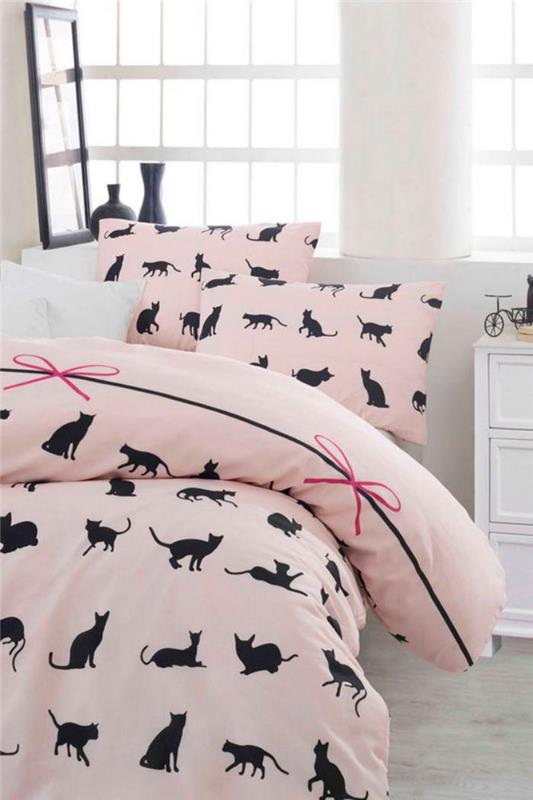 roza-posteljni kompleti-črne-mačke-posteljo-dekor