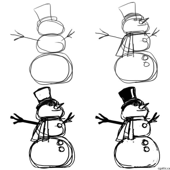 Adım adım bir kardan adam nasıl çizilir Noel çizimi, çizimlerde tatilin sembolleri