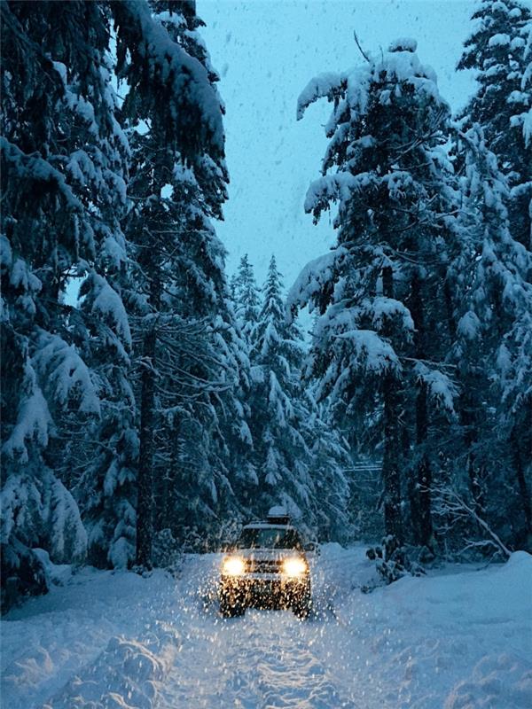 karlı bir ormanda kış manzarası, kar temalı ücretsiz iphone duvar kağıdı fikri, karla kaplı bir ormanda araba fotoğrafı