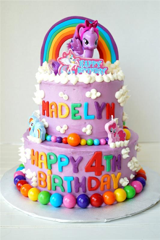 gimtadienio tortas, alyvinė spalva, spalvingos raidės, vaivorykštė, vienaragis, asmeninis gimtadienio tortas