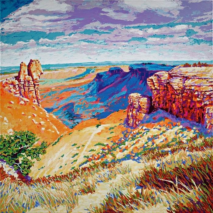 kolay akrilik boya, modern akrilik boya, kayalık tepe doğal peyzaj