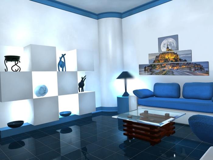 manzara-resim-duvar-dekorasyon-duvar-dekorasyon-tasarım-orijinal-fikir-mavi-oturma odası-aziz-michelle-foto-üç Parça