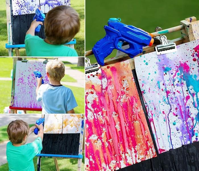 barva za otroke ideja ročna dejavnost poletna igra na prostem za otroke abstraktno slikanje vodna pištola