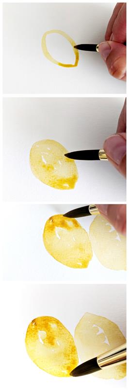 kako naslikati vejo limone v akvarelu, preprosta tehnika akvarela za barvanje limone