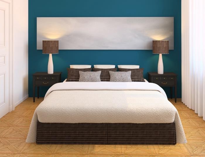kako okrasiti spalnico za odrasle 2019, barvati spalnico za odrasle 2 barvi belo in vodno modro, vodno zeleno ali vodno modro barvo