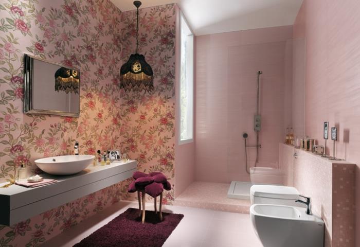 tapyba-plytelės-vonios kambariui-originalios-idėjos-padaryti-gėlių dažytas popierius