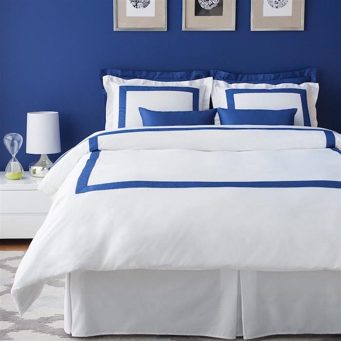 mėlynos ir baltos spalvos miegamojo dekoravimo idėjos, kokios spalvos suaugusiųjų miegamasis
