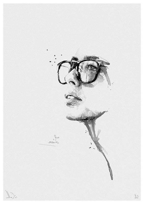 Fotoğraf çizimi filtre çizimi siyah beyaz yüz çizimi fotoğraf çizimi güzel kadın gözlükleri hipster