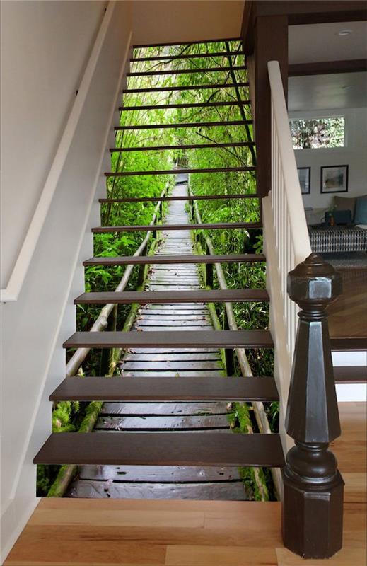 barvanje ozadij lesenih stopnic ali pokrajinske nalepke na dvižnih vodnikih