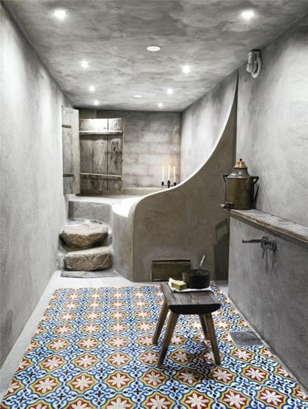 inci grisi banyo boyası renkli mozaik karolar ile hamam tipi parlak tonlar nüanslı tavan