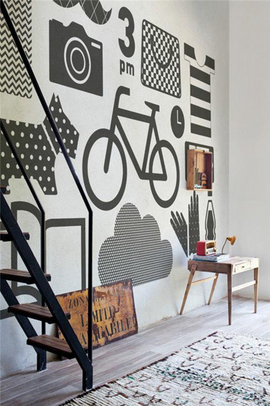 inci grisi oturma odası duvar desenleri ile yüksek köpek bisiklet kamera bulut bıyık