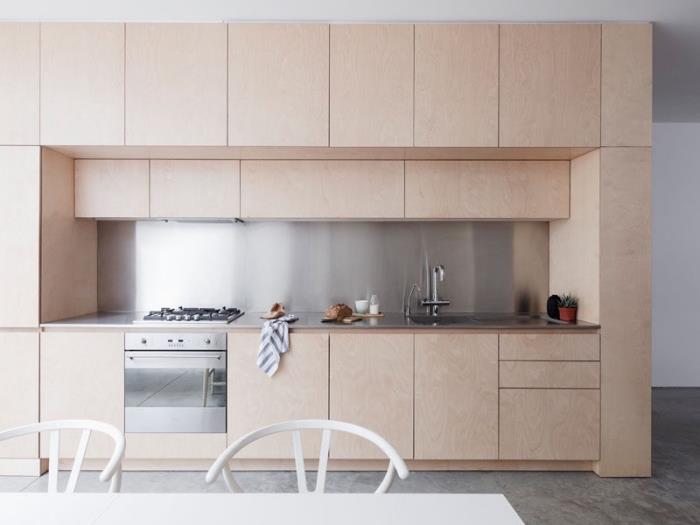 kulpsuz ahşap mobilyalar ve paslanmaz çelik sıçrama ile modern mutfak tasarımı, paslanmaz çelik tasarım tezgah modeli