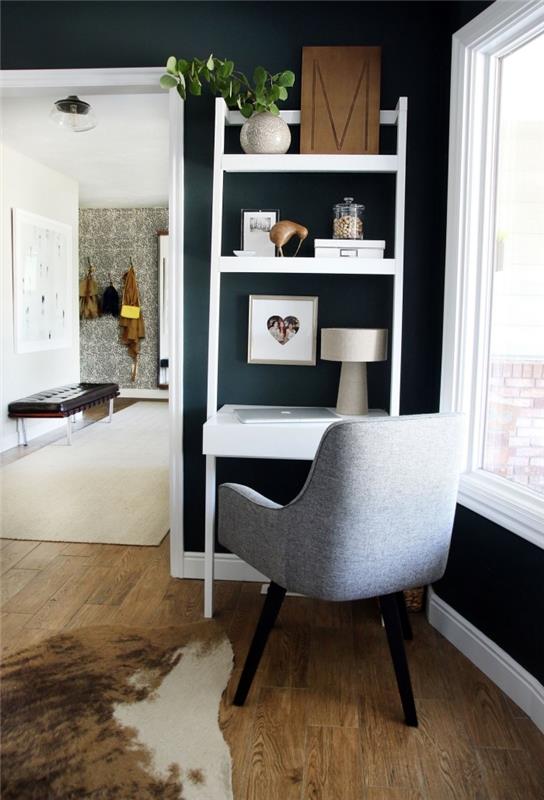 bir oturma odası mobilyasını kolay bir ev ofis köşesine nasıl dönüştürebilirim, beyaz duvarlı küçük bir ofis fikri