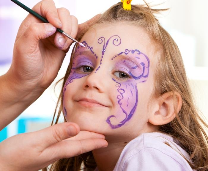 tehnike in nasveti za enostavno ličenje za noč čarovnic za otroke, kako slikati na obrazu deklice s čopičem
