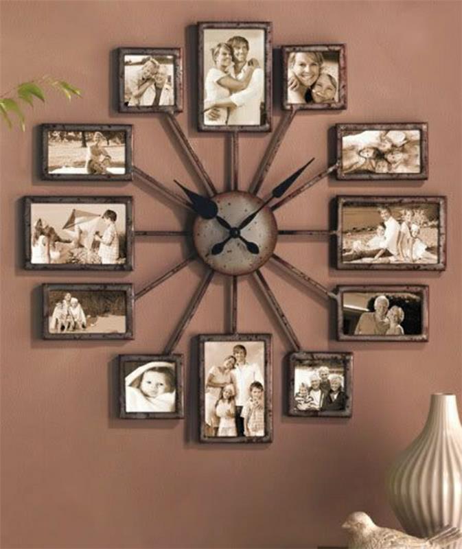 duvar saati-tasarım-fikri-duvar-kahverengi-fotoğraflar-aile-bütün-aile