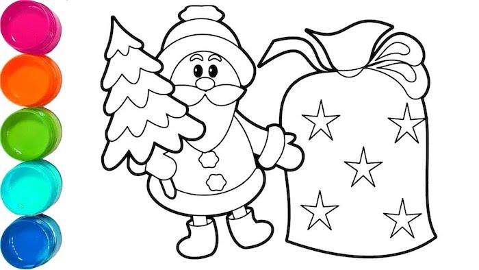 Noel boyama, Noel, Noel Baba ve hediyelerle dolu çanta için çoğaltmak için kolay çizim