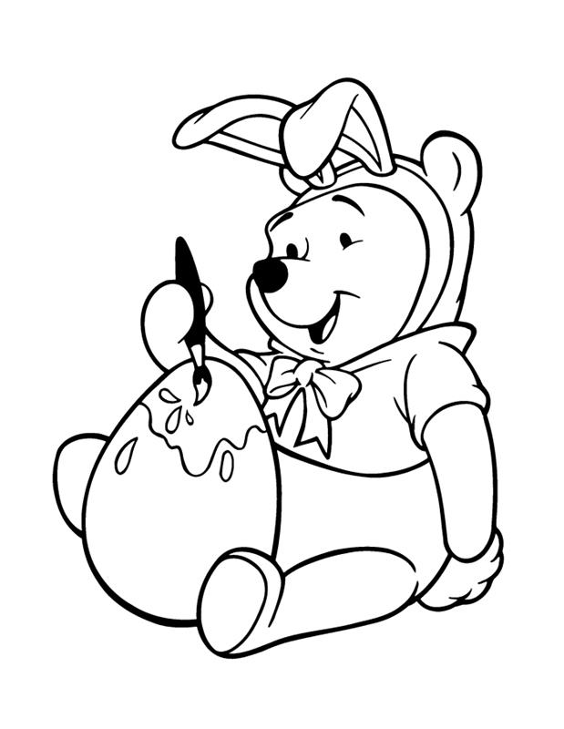 Baskı için Paskalya çizimi, Winnie the Pooh ile Disney boyama sayfası Paskalya tavşanı kostümü kılığında