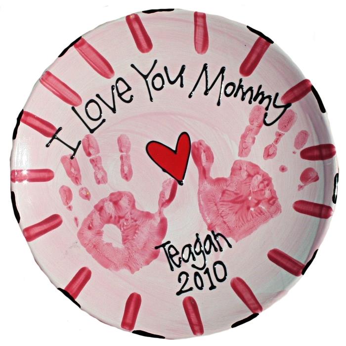 personalizuota keraminė lėkštė su rankų atspaudais, motinos dienos dovana pasigaminti patiems