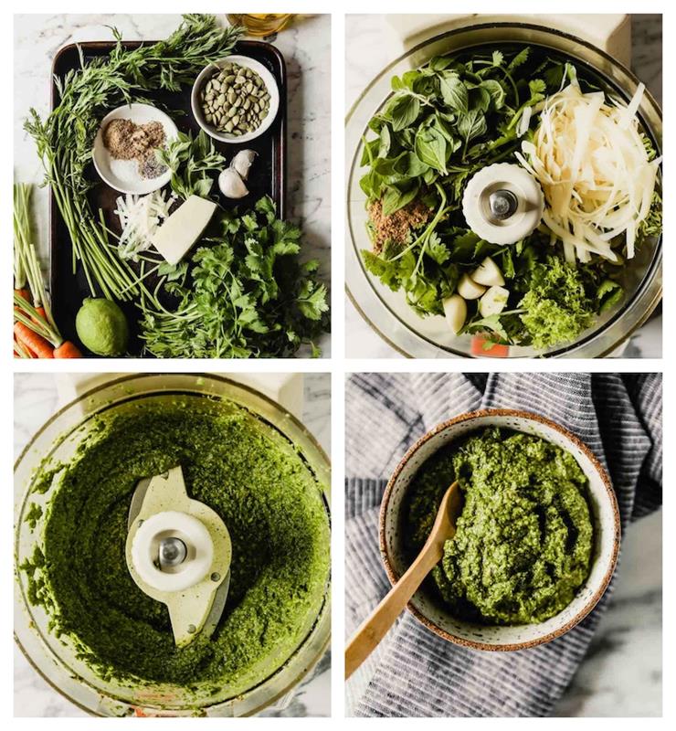 pesto korenčkovi vršički parmezan cilantro recept pesto dip testenina ideja