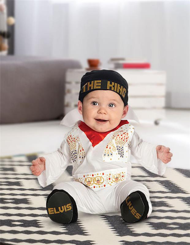 Bebek Elvis Presley ünlü adam kostümü, rock'ın kralı bebek, bebek kostümü için ilham fotoğrafı