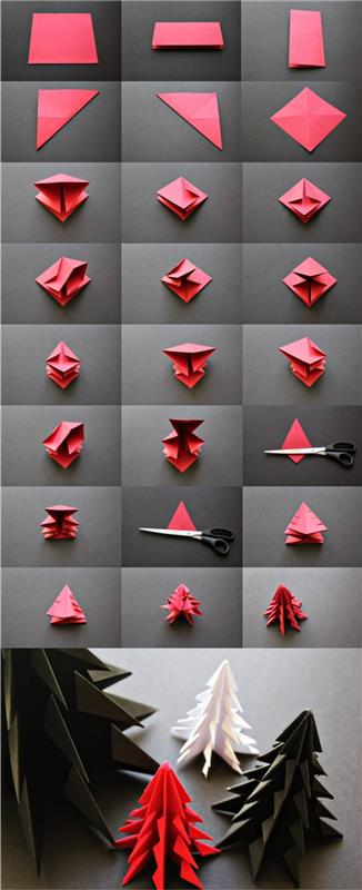 bir orta parçayı veya bir rafı güzelce süsleyecek mini bir origami ağacı yapmak için katlama adımları