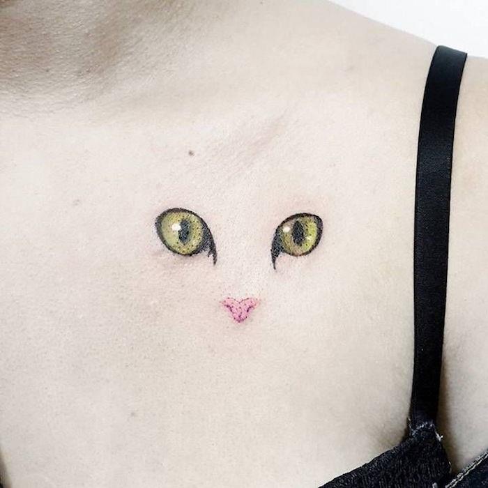 mačka glava silhueta tetovaža mačje oči obraz prsi ženska tetovaža mačka