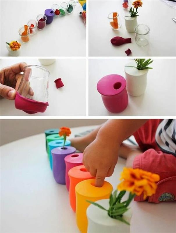 maža vaza padengta spalvotu balionu-projekto pasidaryk pats