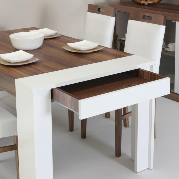 maža sulankstoma virtuvė-valgomasis-kėdės-gražus-stilingas-medinis-baltas-ištraukiamas stalas