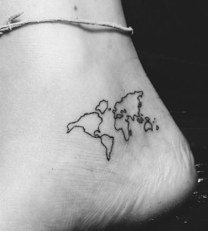 mini gleženj tetovaža zemljevid zemljevid sveta zemljevid ideje tatoo stopal