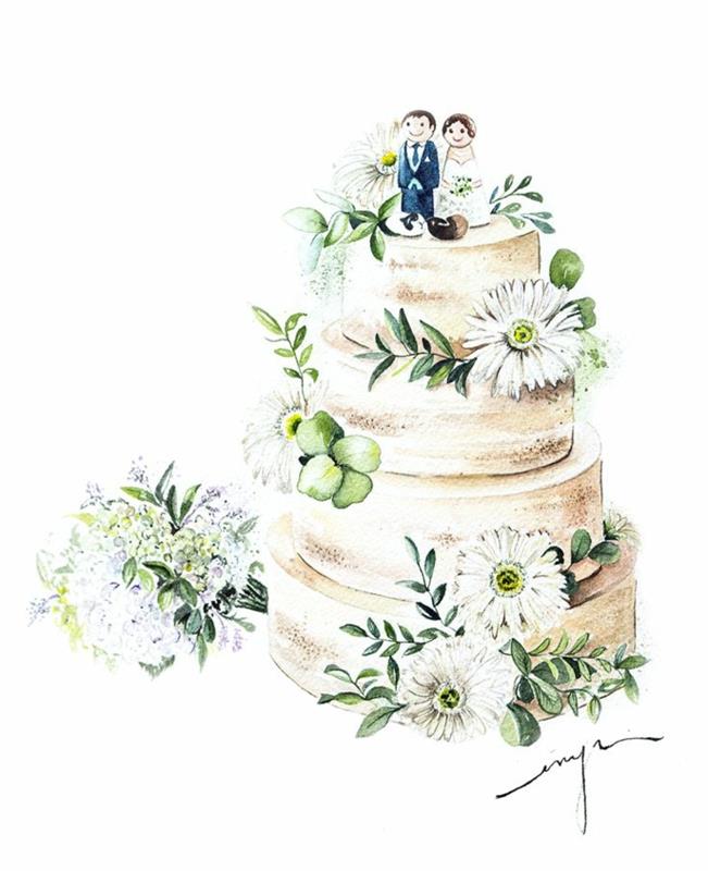 Gražaus įvaizdžio vestuvių atvirukų nuotraukų piešimo iliustracijos tortas