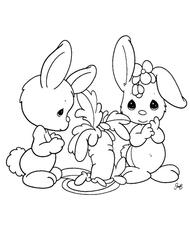 küçükler için kolay boyama, iki dost tavşanlı basit yazdırılabilir çizim fikri, sevimli tavşanlı Paskalya illüstrasyonu