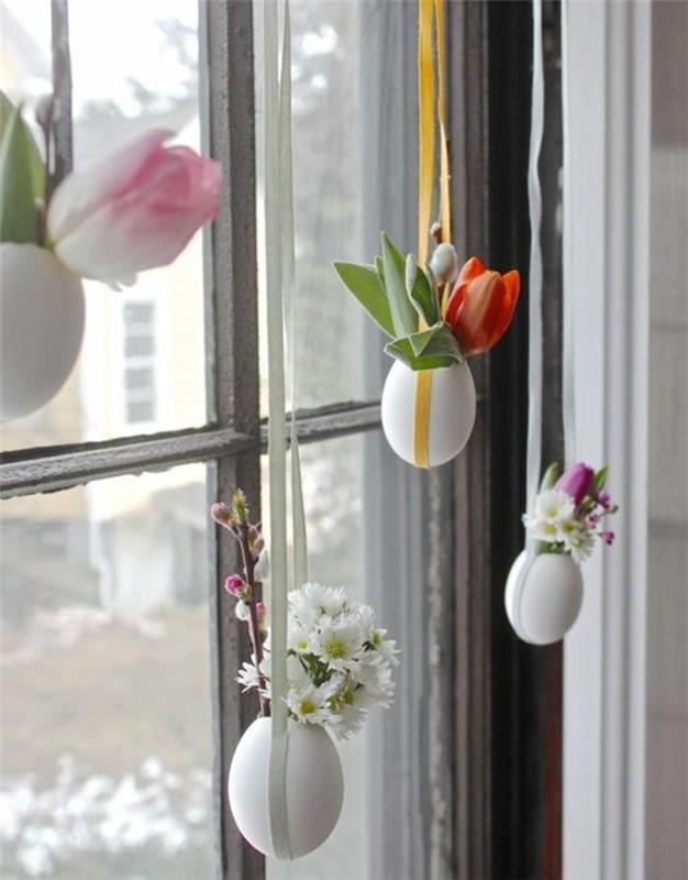küçük yumurta kabuğu vazo, çiçekler içeren, vazo süslemeleri için fikirler, paskalya el sanatları
