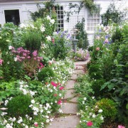 Giardino fiorito multilivello nel cortile