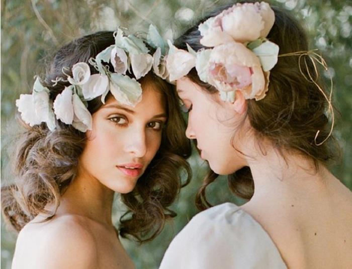 Düğün saç aksesuarı, rustik düğün saç modeli bohem düğün saç modeli düğün teması, iki kız yapay çiçek çelengi