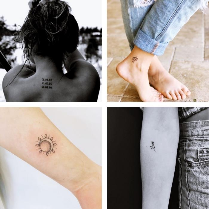 minimalistične tetovaže, foto kolaž, fotografije ob boku, tetovaže na hrbtu in podlakti