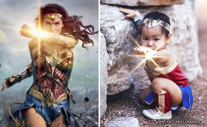 Wonder Woman bebek cadılar bayramı kostümü, orijinal çocuk kostümü fikri, sevimli kız dönüşümü