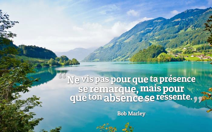güzel ifade, doğa fotoğrafı, masaüstü görüntüsü, göl ve dağ manzarası, Bob Marley alıntısı