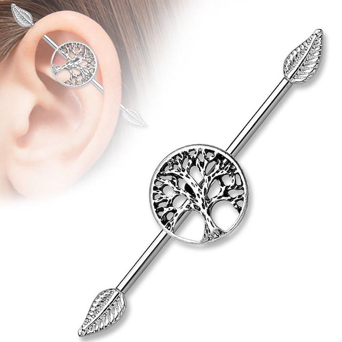 piercing za ženske, uhani za ženske, industrijski piercing z vzorci dreves