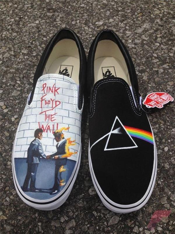 Risba Pink Floid na črnih kombijih, najboljša ideja za personalizacijo vaših čevljev, superge