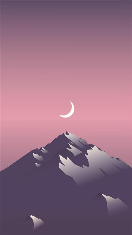 gri dağ, pembe ve mor gökyüzü, iphone arka planları, güzel manzara çizimi