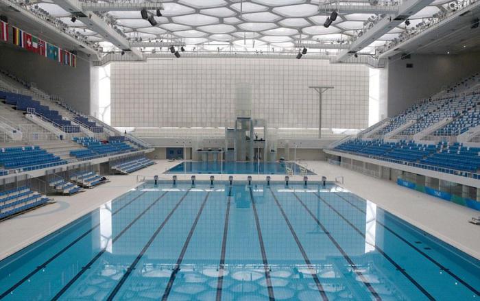 Pekin'deki kompleksin içinde olimpik yüzme havuzu