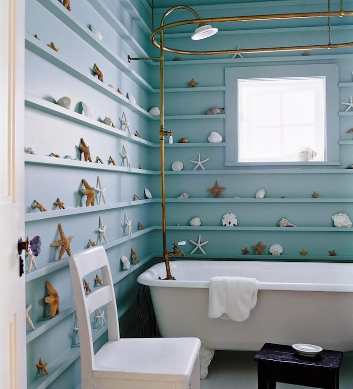 Vintage altın duş, çağdaş deniz temalı banyo, banyo duvar dekoru