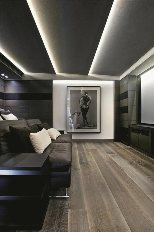 stropno okrašena-s-sivo-dekorativno-ploščo-kako-okrasiti-strop-v-dnevni sobi