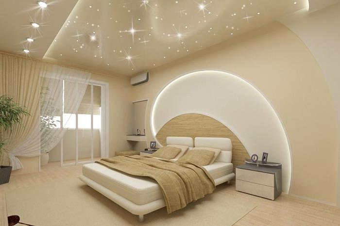 gökyüzü yıldız efektli modern asma tavan modeli led aydınlatma, yetişkin odasında duvar boyama