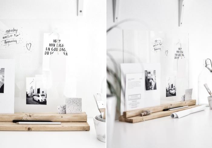 DIY masa düzenleyici, beyaz ve ahşap nesnelerle şık masa depolama fikri, kendin yap kağıt destek şablonu