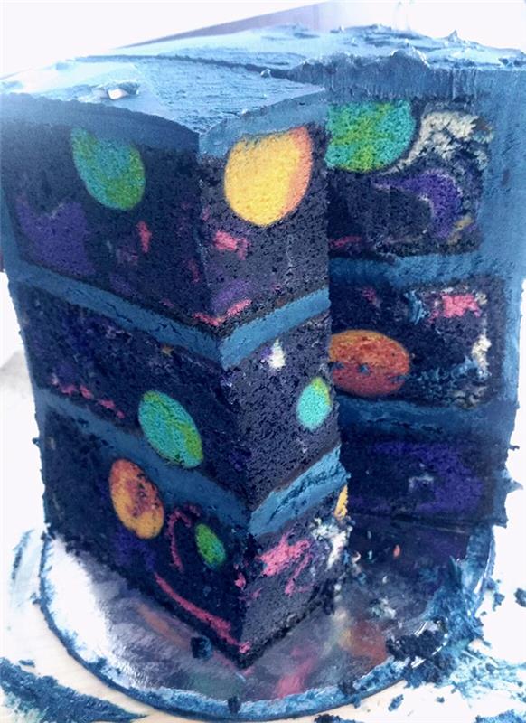 Kişiselleştirilmiş doğum günü pastası fotoğrafı, siyah orijinal doğum günü pastası, galaksi muhteşem pastası