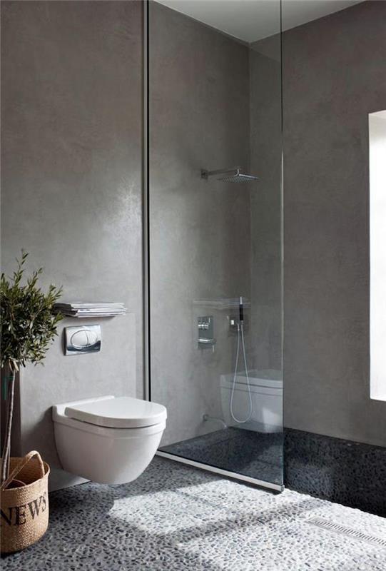 mumlu beton duvarların yenilenmesi İtalyan duşu çakıl zemin ve asma tuvalet