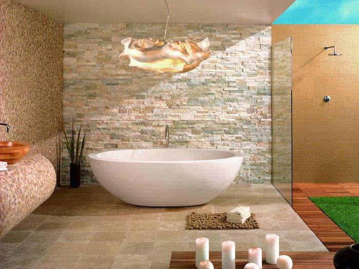 spalvotas akmens sienų apmušalas moderniam vonios kambario dekorui ir dizainui
